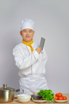 餐饮职场商业厨师服人物菜刀摄影图片