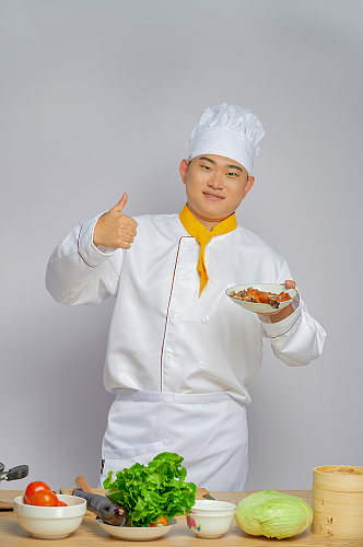 餐饮职场商业厨师服人物点赞烤鸭摄影图片