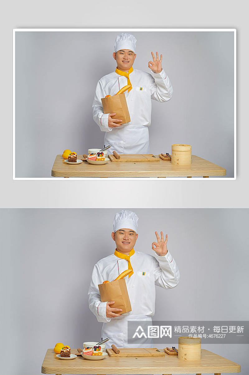餐饮职场商业厨师服人物拿面包摄影图片素材