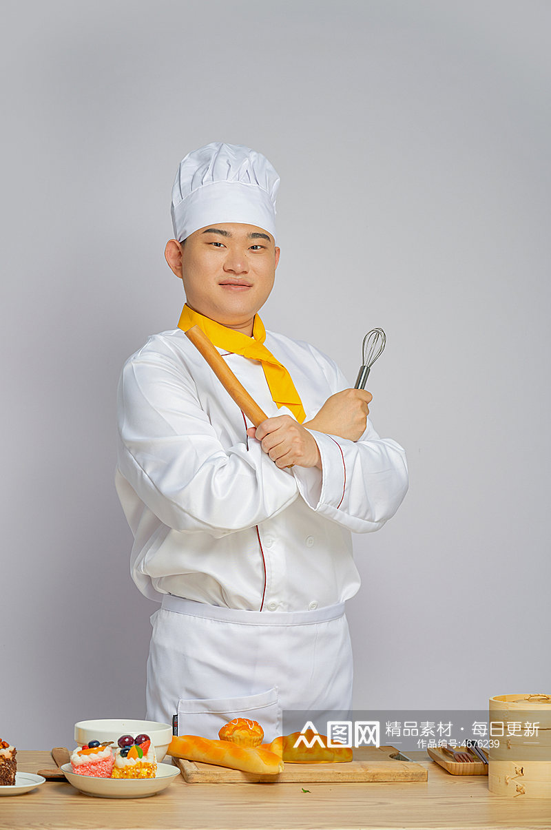 餐饮职场商业厨师服人物拿擀面杖摄影图片素材