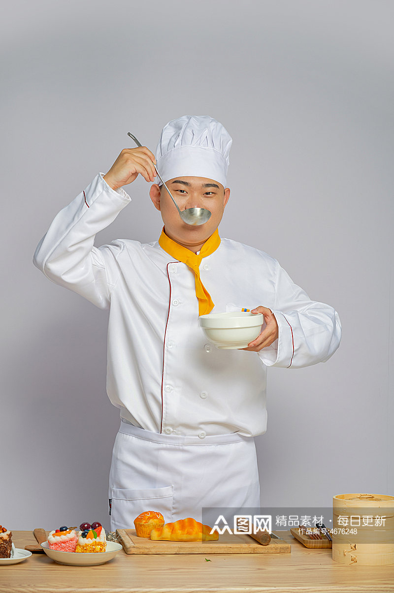 餐饮职场商业厨师服人物拿勺子摄影图片素材
