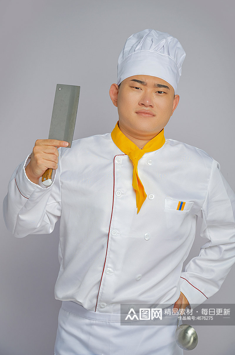 餐饮职场商业厨师服人物拿菜刀摄影图片素材