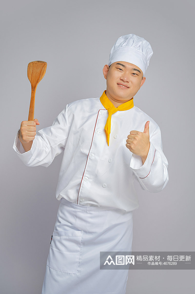 餐饮职场商业厨师服人物拿勺子摄影图片素材