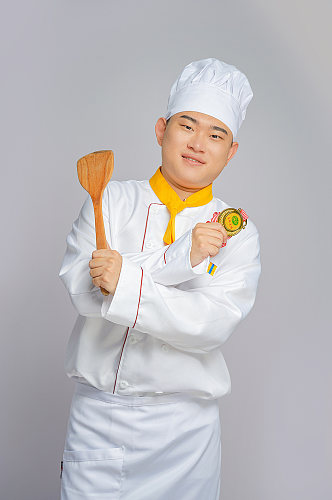 餐饮职场商业厨师服人物拿勺子摄影图片