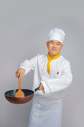 餐饮职场商业厨师服人物锅勺摄影图片