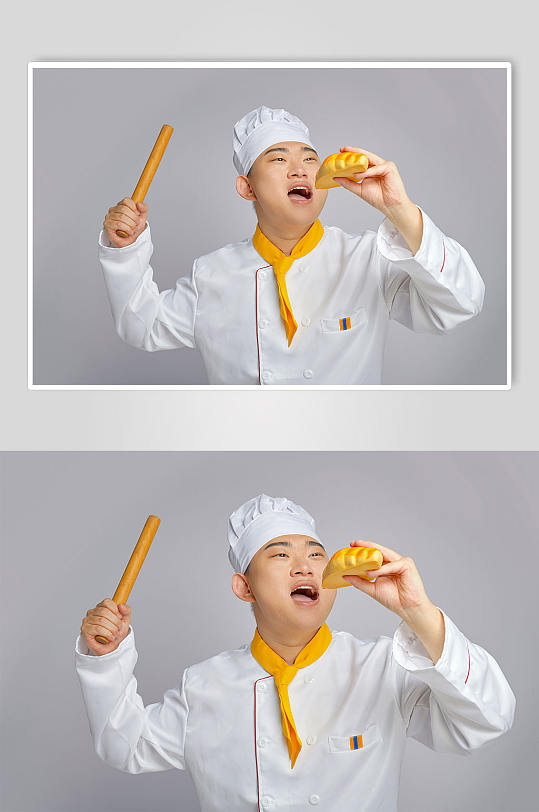 餐饮职场商业厨师服人物拿擀面杖摄影图片
