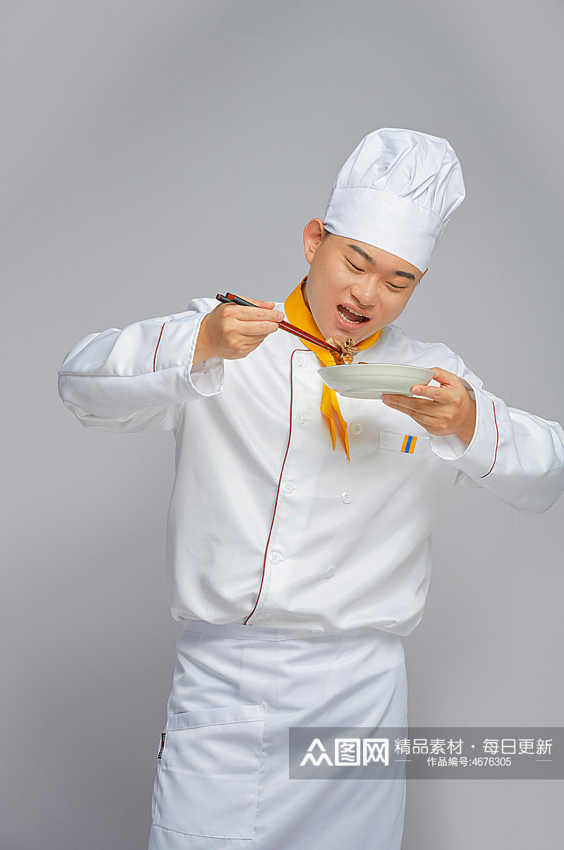 餐饮职场商业厨师服人物拿锅勺子摄影图片素材