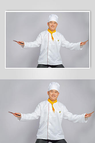 餐饮职场商业厨师服人物拿勺子摄影图片