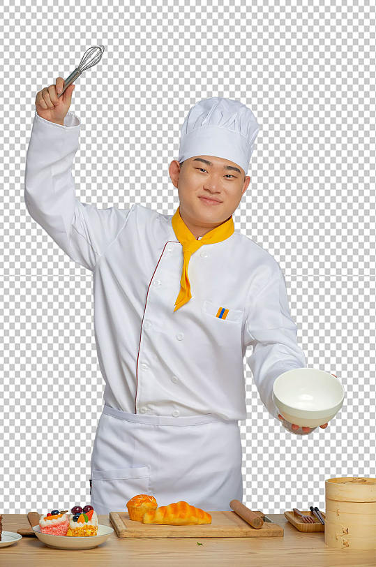 餐饮职场商业厨师服人物端碗摄影图片