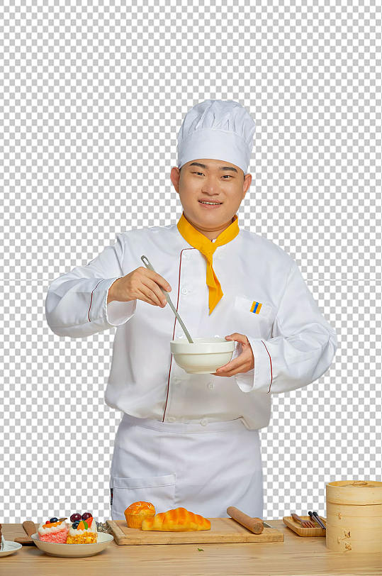 餐饮职场商业厨师服人物端碗摄影图片
