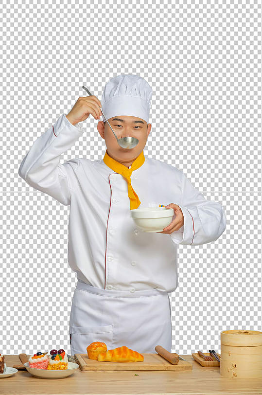 餐饮职场商业厨师服人物端碗摄影图片