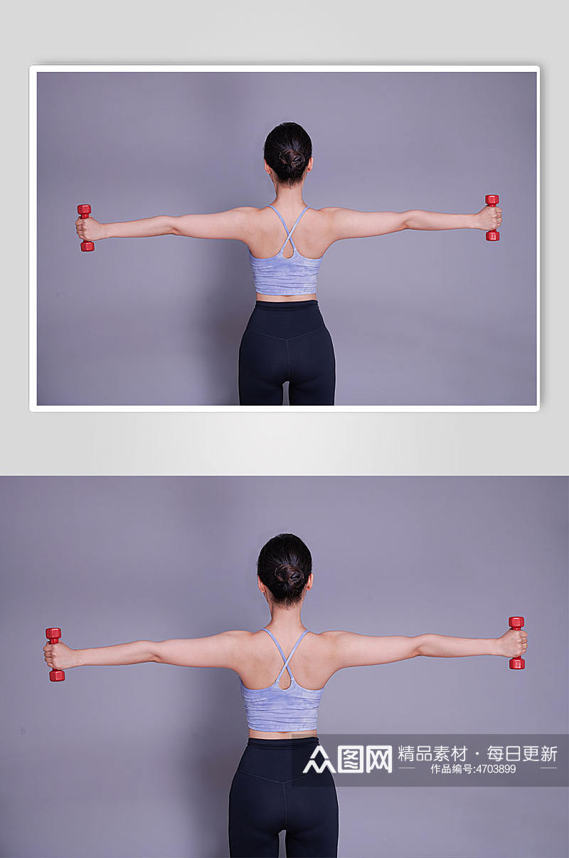 女性瘦身瑜伽哑铃运动健身人物摄影图片精修素材