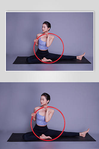 手持呼啦圈瘦身瑜伽健身美女人物摄影图精修