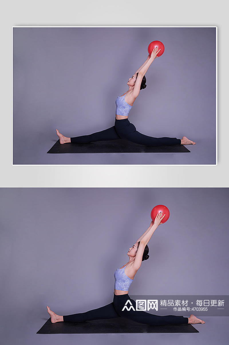 女性瘦身瑜伽球运动美女瑜伽人物摄影图精修素材