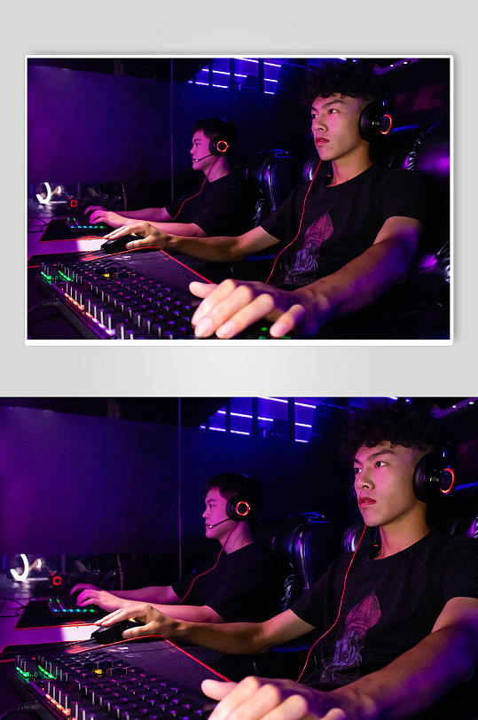 电竞房戴耳机男打游戏PK电竞人物摄影图片-众图网