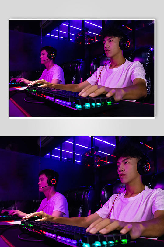 电竞房戴耳机男打游戏PK电竞人物摄影图片-众图网