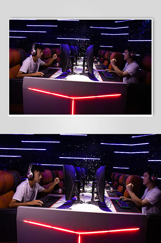 电竞房戴耳机男打游戏PK电竞人物摄影图片-众图网