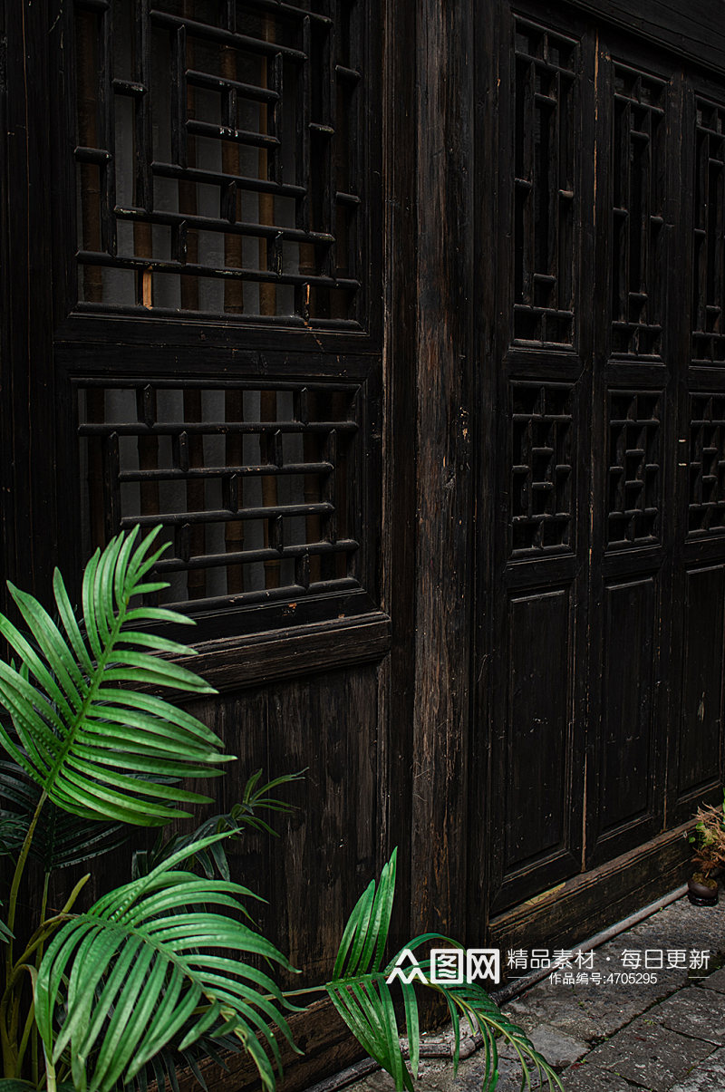 绿植中式传统古建筑大门风景摄影图素材素材