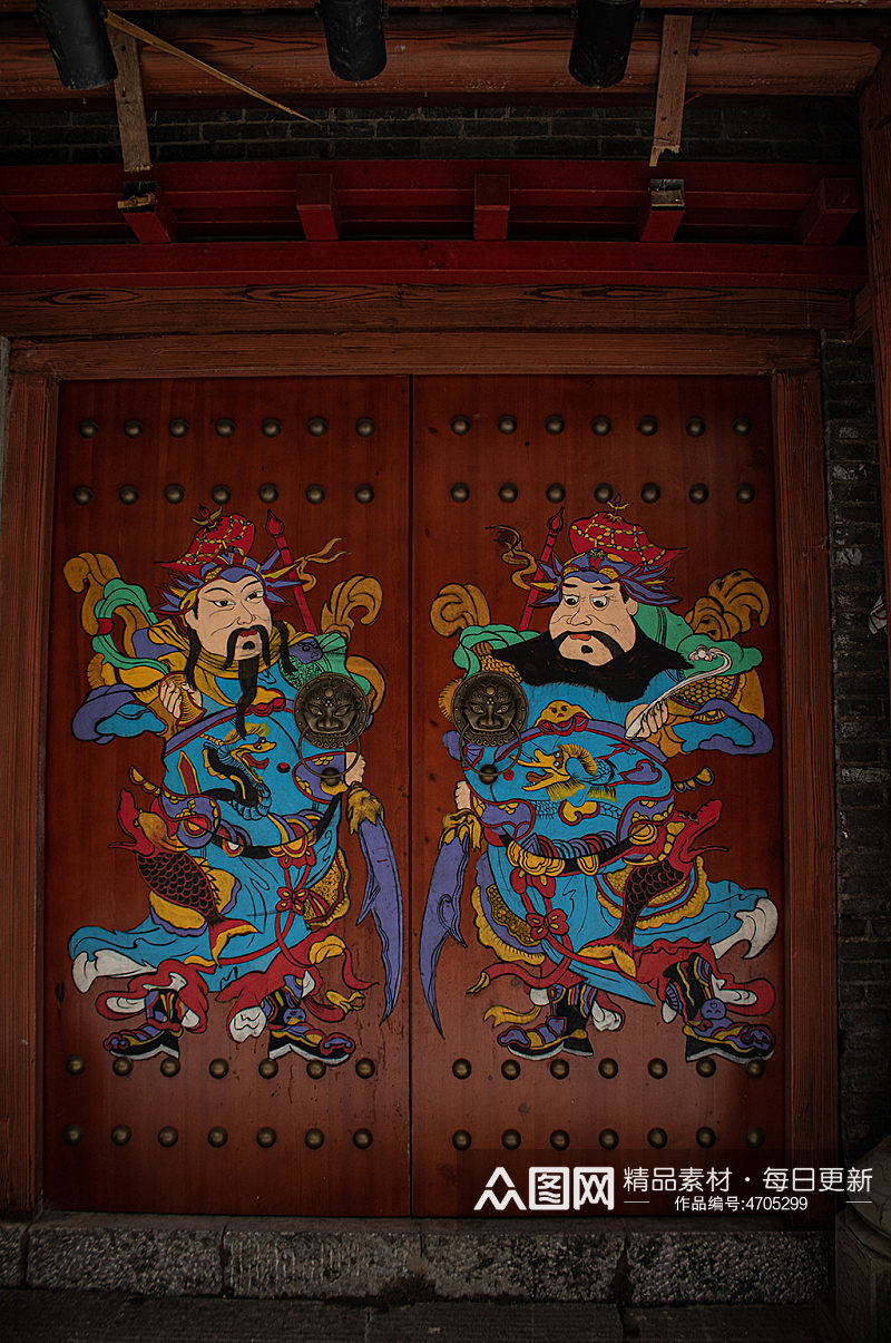 中式传统门神风景摄影图素材素材
