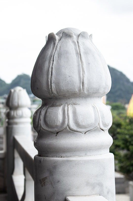 中式莲花石雕石栏杆护栏风景摄影图素材