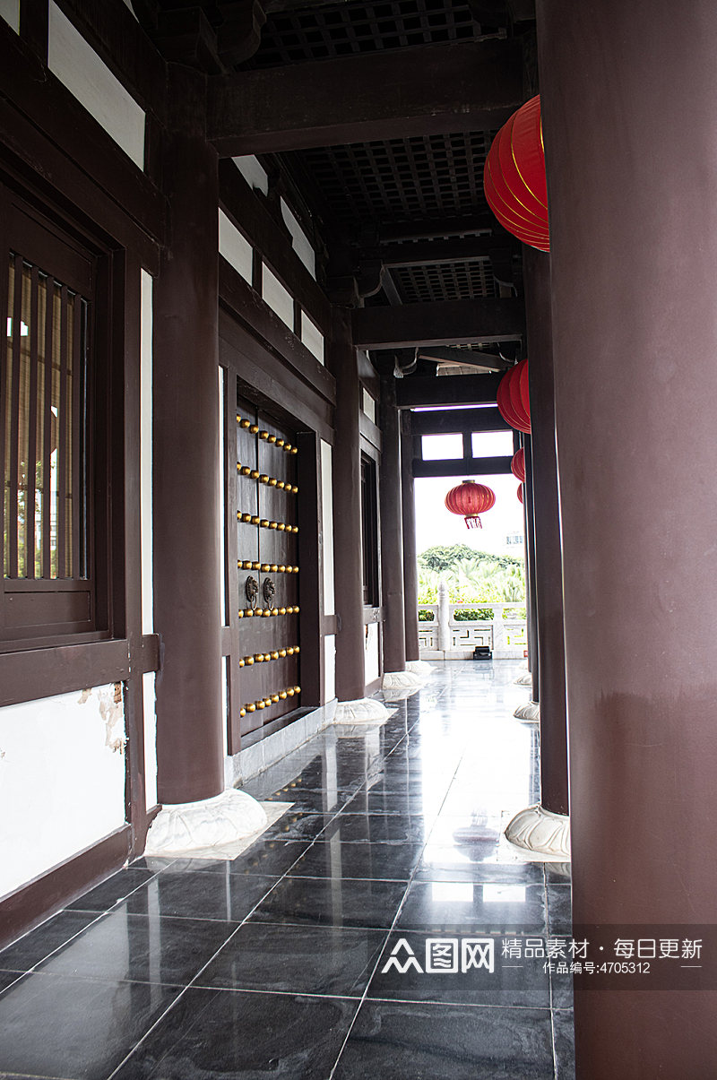 中式走廊红色灯笼风景摄影图素材素材