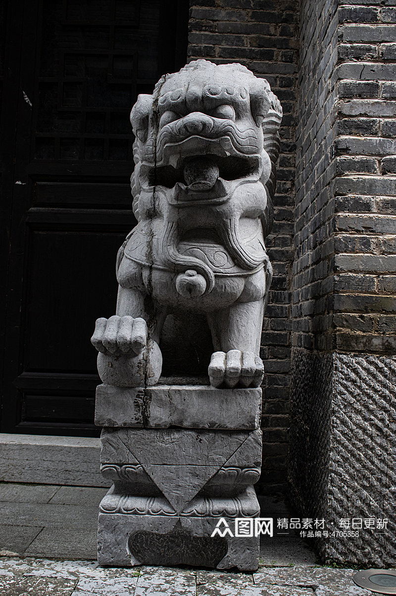中式石雕石狮子风景摄影图素材素材