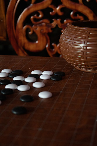 中式传统五子棋围棋盘风景摄影图素材