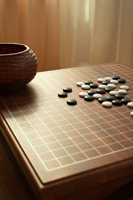 中式传统五子棋围棋盘风景摄影图素材