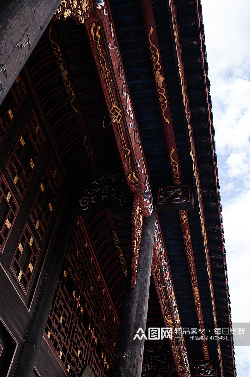 中式传统雕花屋檐风景摄影图素材素材