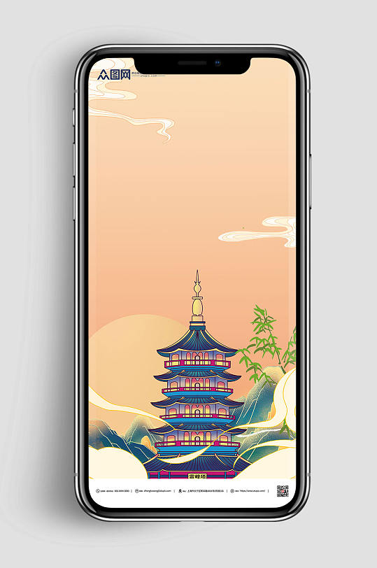 大气简约手绘国潮风背景图-众图网