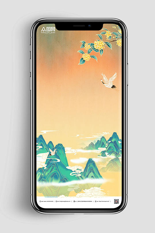 大气简约手绘国潮风背景图-众图网