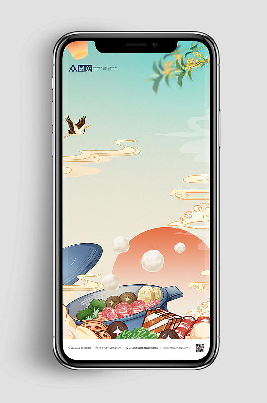 大气简约手绘国潮风背景图-众图网