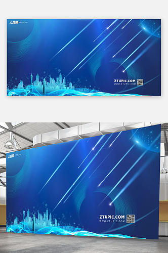 蓝色科技企业海报背景图元素免抠展板背景