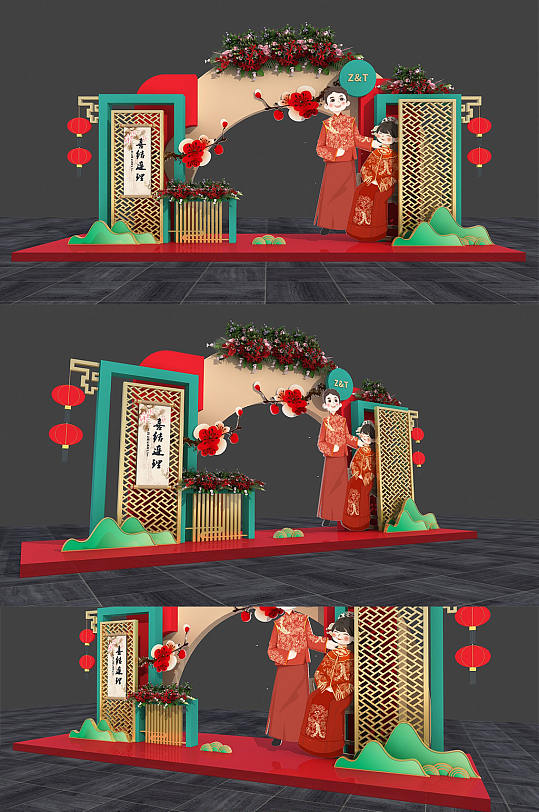 红色中式浪漫婚礼迎宾区美陈婚礼美陈-众图网