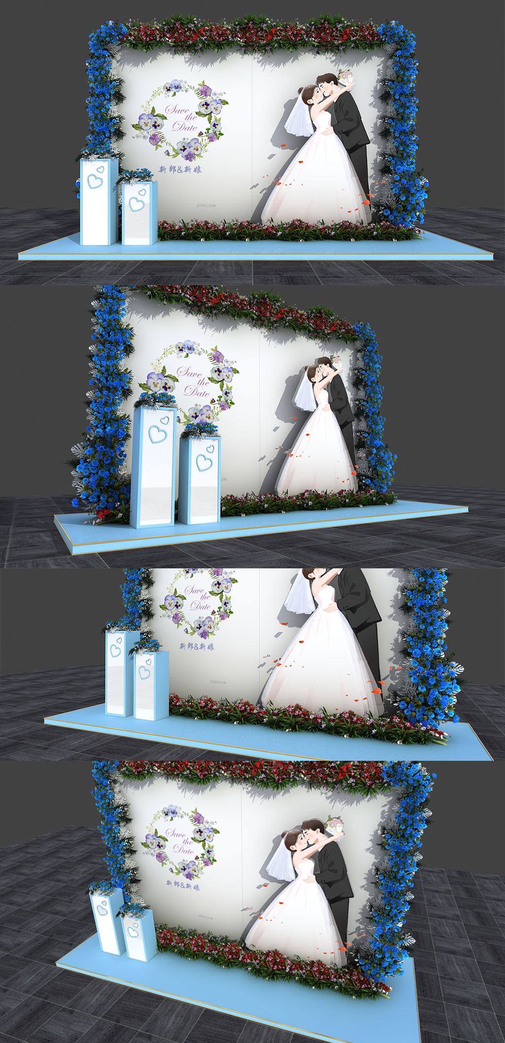蓝色简约浪漫婚礼迎宾区美陈婚礼美陈素材