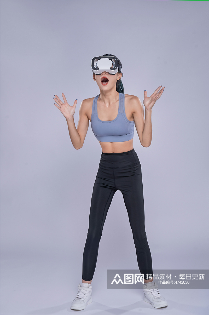 体育健身人物VR眼镜尖叫运动精修摄影图片素材