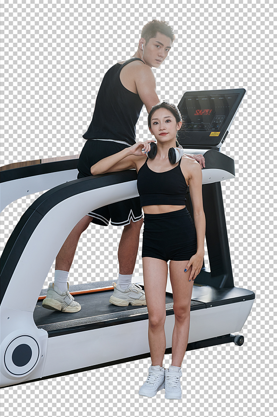 体育健身健身房人物跑步机运动免抠摄影图