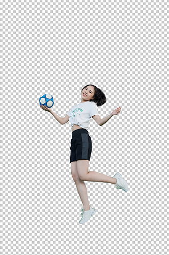 跳跃白衣踢足球女孩体育人物摄影PNG图