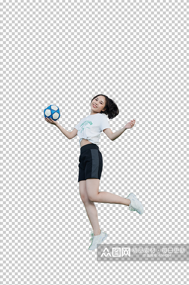 跳跃白衣踢足球女孩体育人物摄影PNG图素材