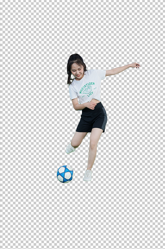 奔跑踢足球女孩体育人物摄影免抠PNG图
