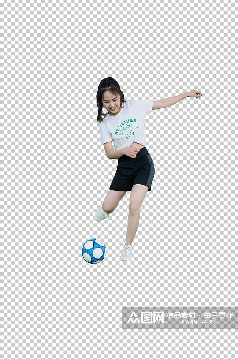 奔跑踢足球女孩体育人物摄影免抠PNG图素材