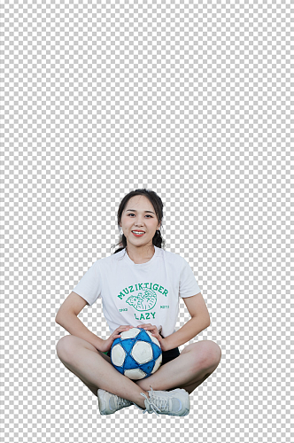 抱足球女孩体育人物摄影免抠PNG图