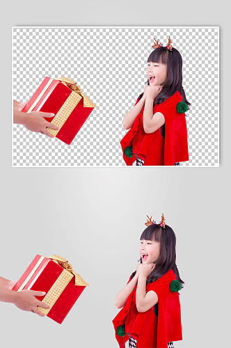 可爱的圣诞小女孩礼盒免抠PNG摄影图