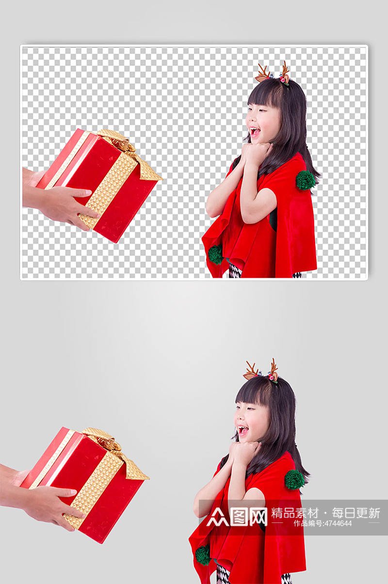可爱的圣诞小女孩礼盒免抠PNG摄影图素材