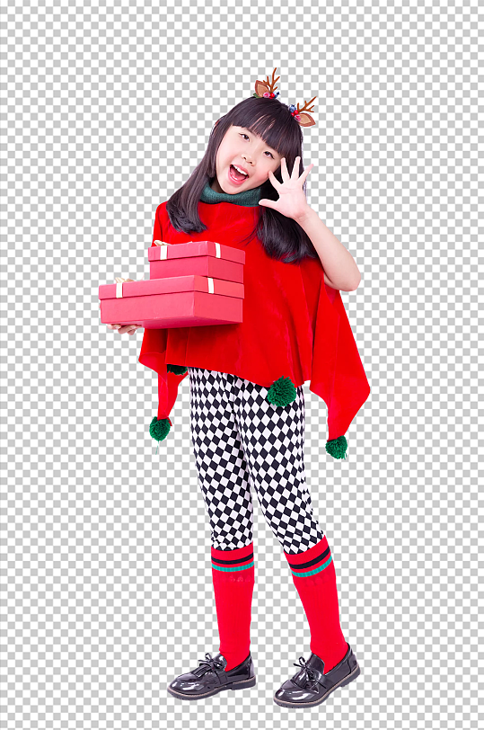 可爱圣诞小女孩抱礼物盒免抠PNG摄影图