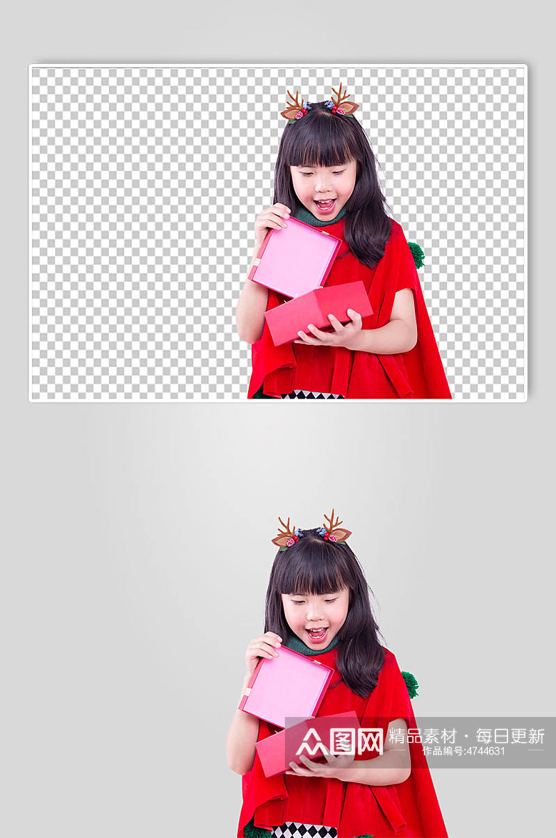 可爱的圣诞小女孩抱礼盒免抠PNG摄影图素材