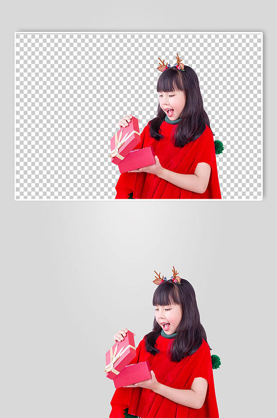 可爱的圣诞小女孩抱礼盒免抠PNG摄影图-众图网