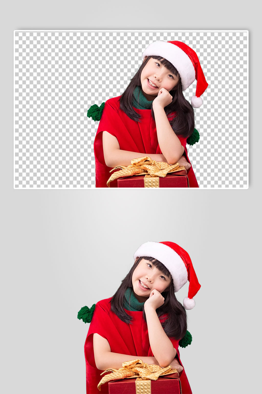 可爱圣诞小女孩托腮免抠PNG摄影图片素材