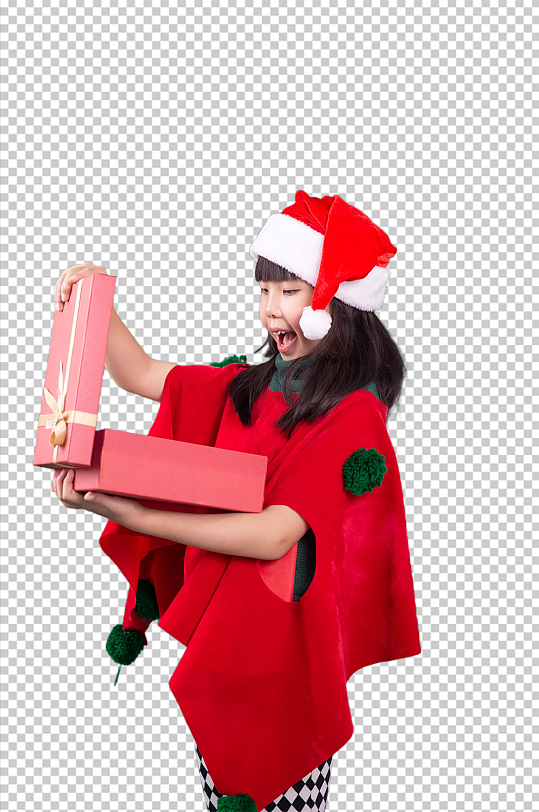 可爱的圣诞小女孩拆礼盒免抠PNG摄影图片-众图网