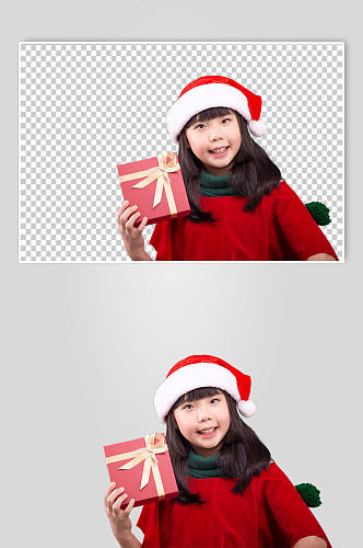 可爱的圣诞小女孩抱礼盒免抠PNG摄影图片
